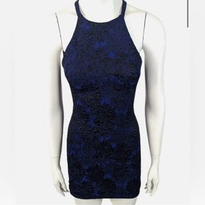 Parker Jacquard Cocktail Party Mini Dress Womens XS Blue Black Open Back